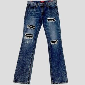 GUESS Del Mar Fit Jeans Women’s 33 Low Rise Slim Ripped Velvet Backing Y2K Denim